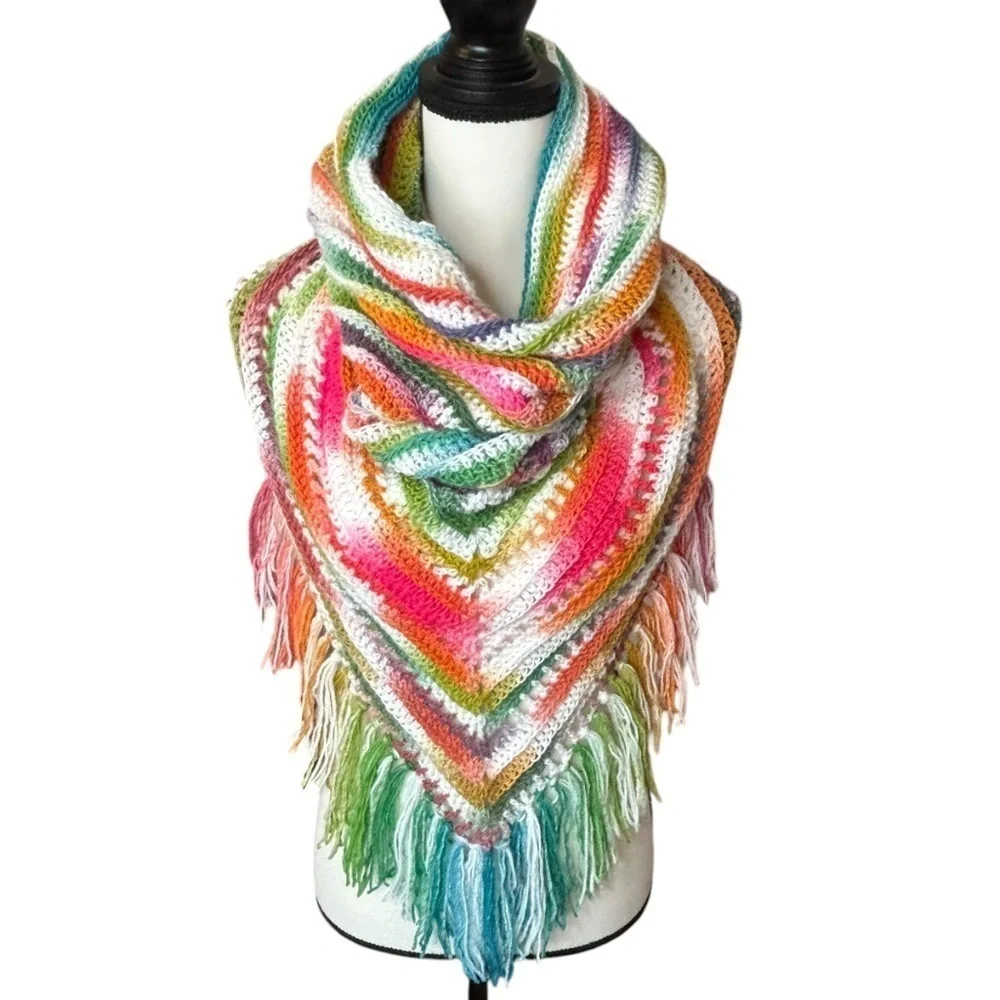 Handcrafted Crochet Hooded Cowl Scarf With Fringe New Handmade by Seller Knit